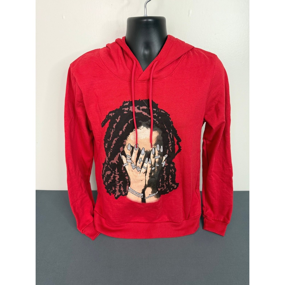 On Fire Hoodie Mens Medium Red Graphic Print Cotton Long Sleeve Sweatshirt